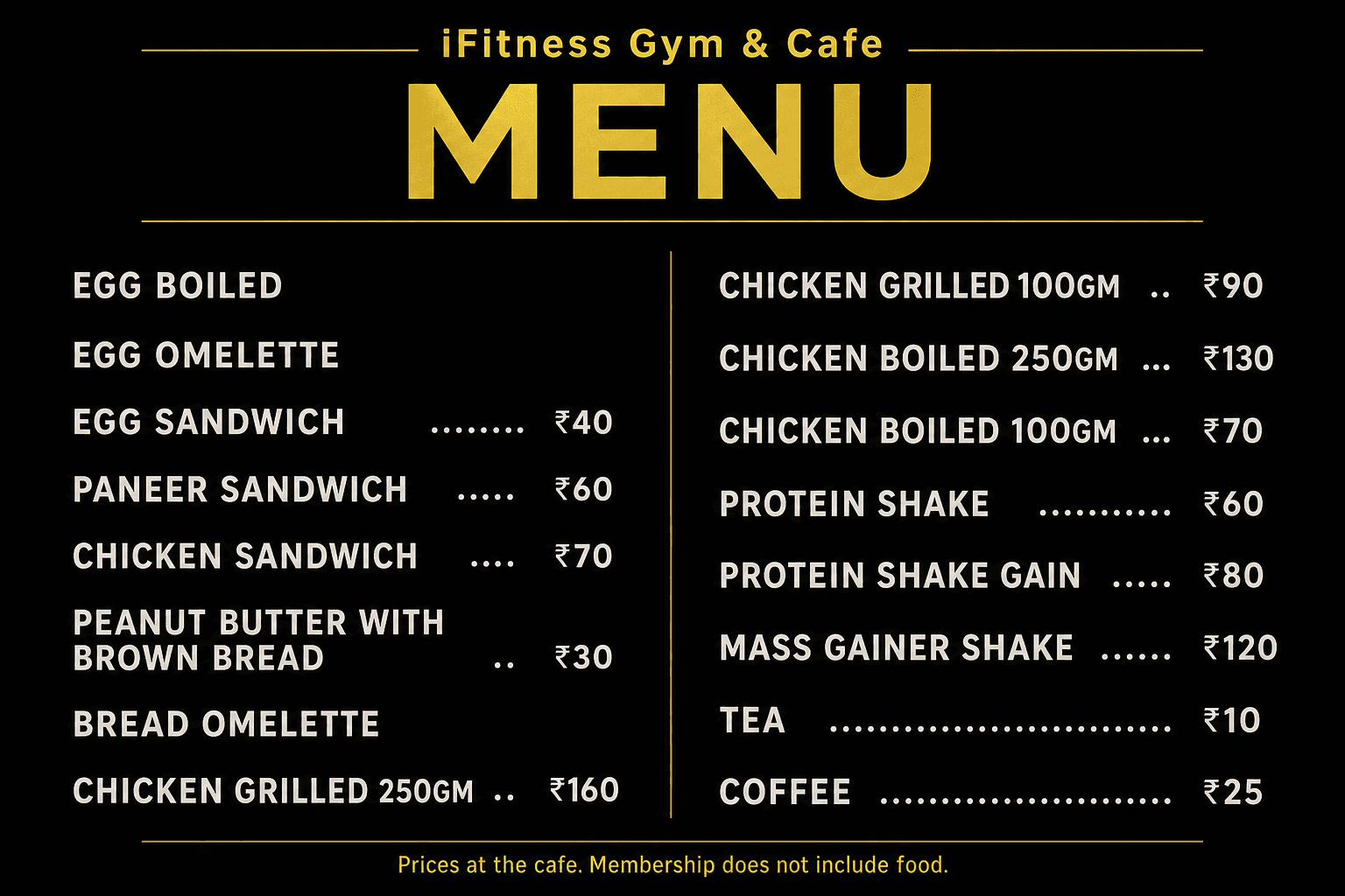 iFitness cafe menu