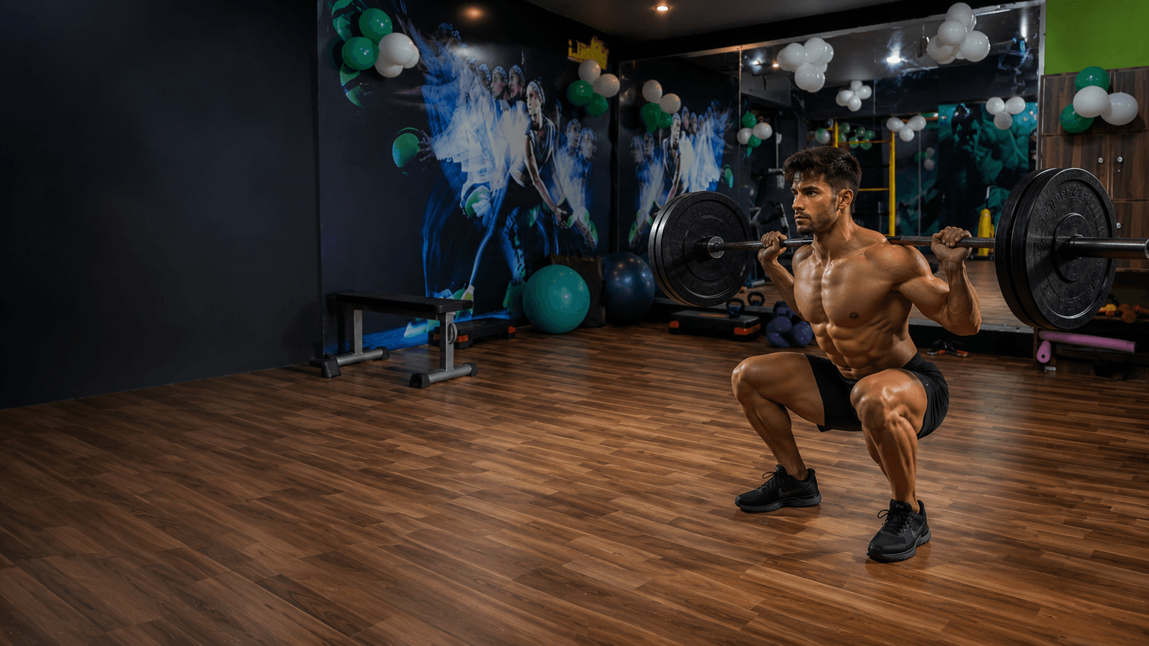 Athlete performing a barbell squat at iFitness